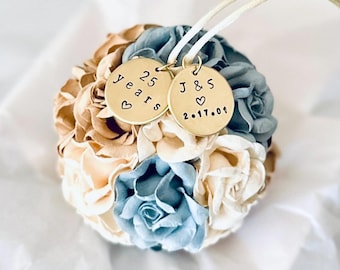 25th Wedding Anniversary Ornament w/ 2 Personalized Brass Charms