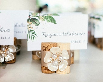 Classy Destination Wedding Favors | Hibiscus Place Card Holder or Photo Holder | Tropical Wedding Decor | Elegant Rehearsal Dinner Name Card