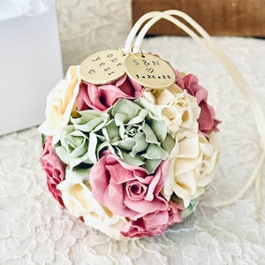 One Year Paper Anniversary Gift, Personalized Flower Ball Wedding Christmas Ornament, First Anniversary Ornament, Anniversary Gift for Wife image 2