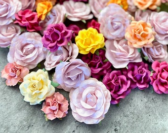 120 Paper Flowers in Tropical Sunset Colors | DIY Wedding Decor Craft Kit | Flower Backdrop Wall, Wedding Signs, Bridesmaid Box Filler