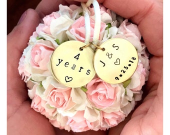 4 Year Wedding Anniversary Gift | Personalized Flower Wedding Ornament | Fourth Anniversary | Flower Theme Anniversary Gift for Couples