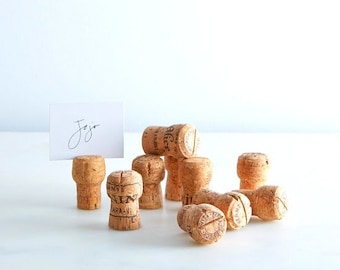 Vintage Champagne Cork Name Card Display | Wine Theme Wedding Place Cards | Unique Wedding Guest Seating Cards