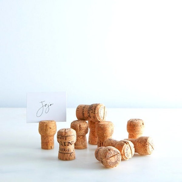Vintage Champagne Cork Name Card Display | Wine Theme Wedding Place Cards | Unique Wedding Guest Seating Cards