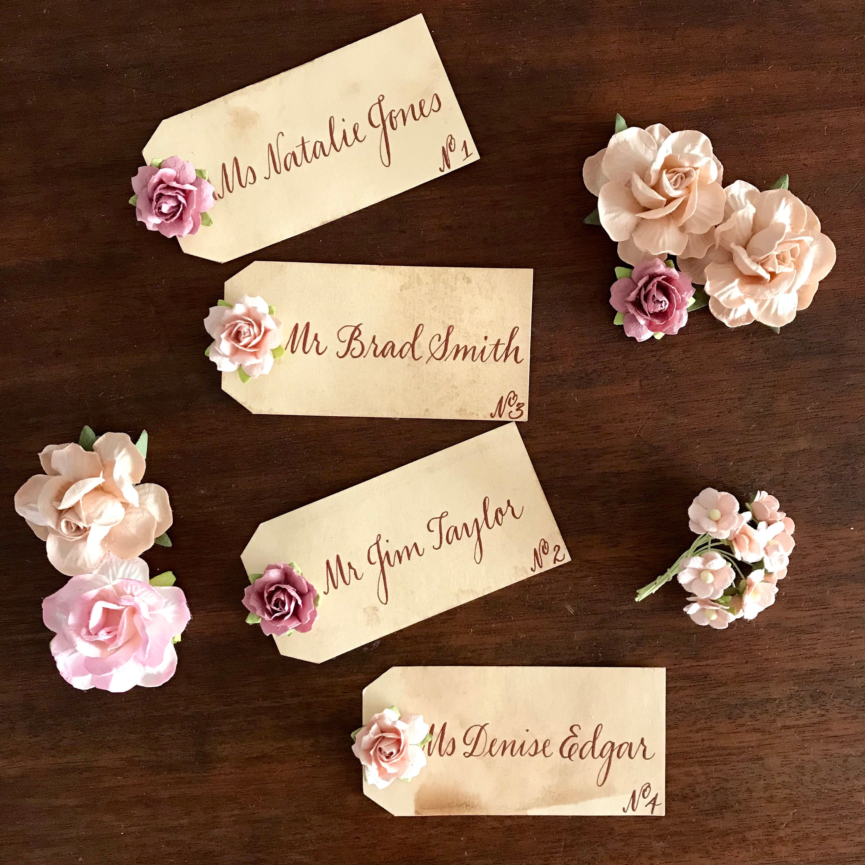 Diy Wedding Place Cards Blush Pink Mauve Paper Flowers Etsy