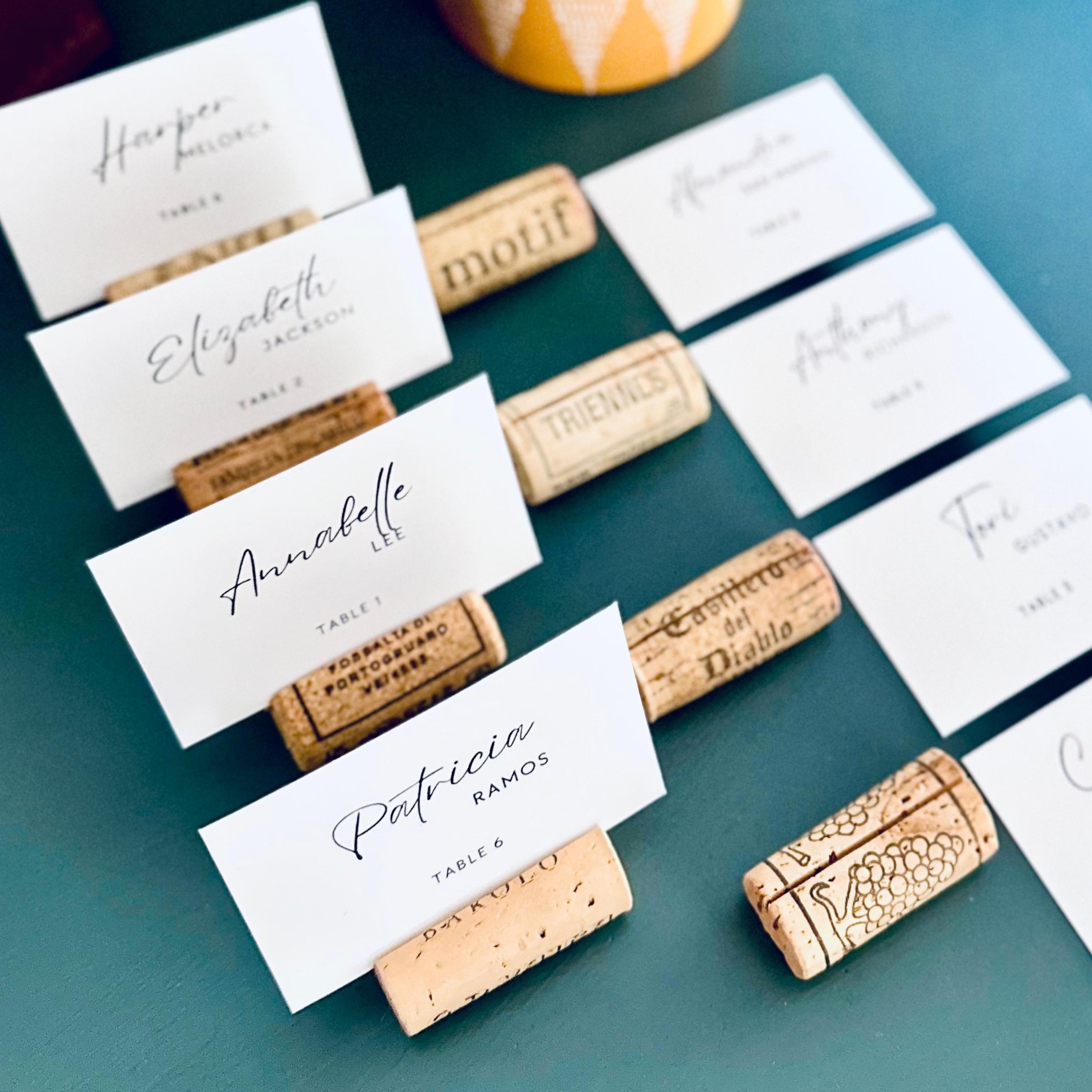 Upcycled Wine Cork Place Card Holders With Printed Guest Names: Wine ...
