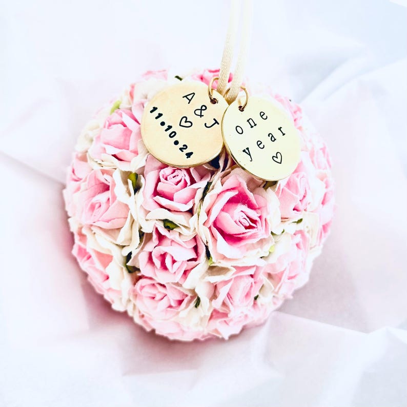 One Year Paper Anniversary Gift, Personalized Flower Ball Wedding Christmas Ornament, First Anniversary Ornament, Anniversary Gift for Wife image 19