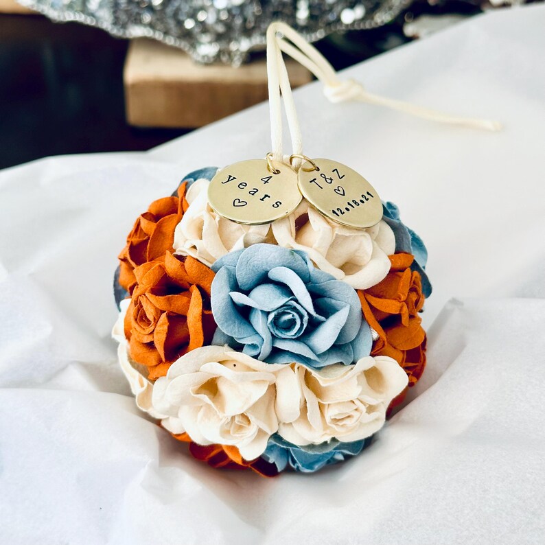 One Year Paper Anniversary Gift, Personalized Flower Ball Wedding Christmas Ornament, First Anniversary Ornament, Anniversary Gift for Wife image 18