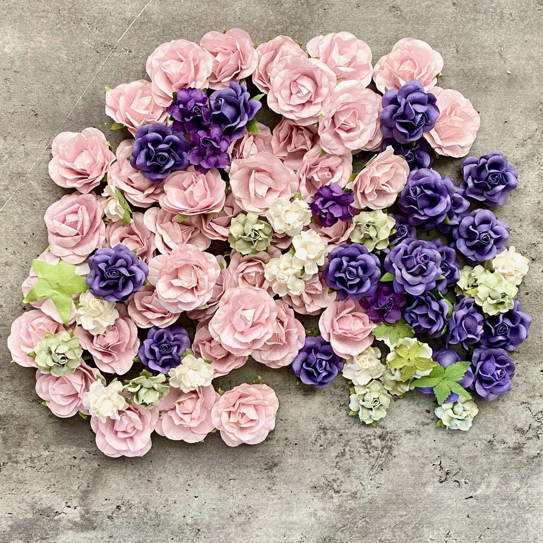 120 Paper Flowers for DIY Wedding Projects Lilac, Royal Purple, Mint