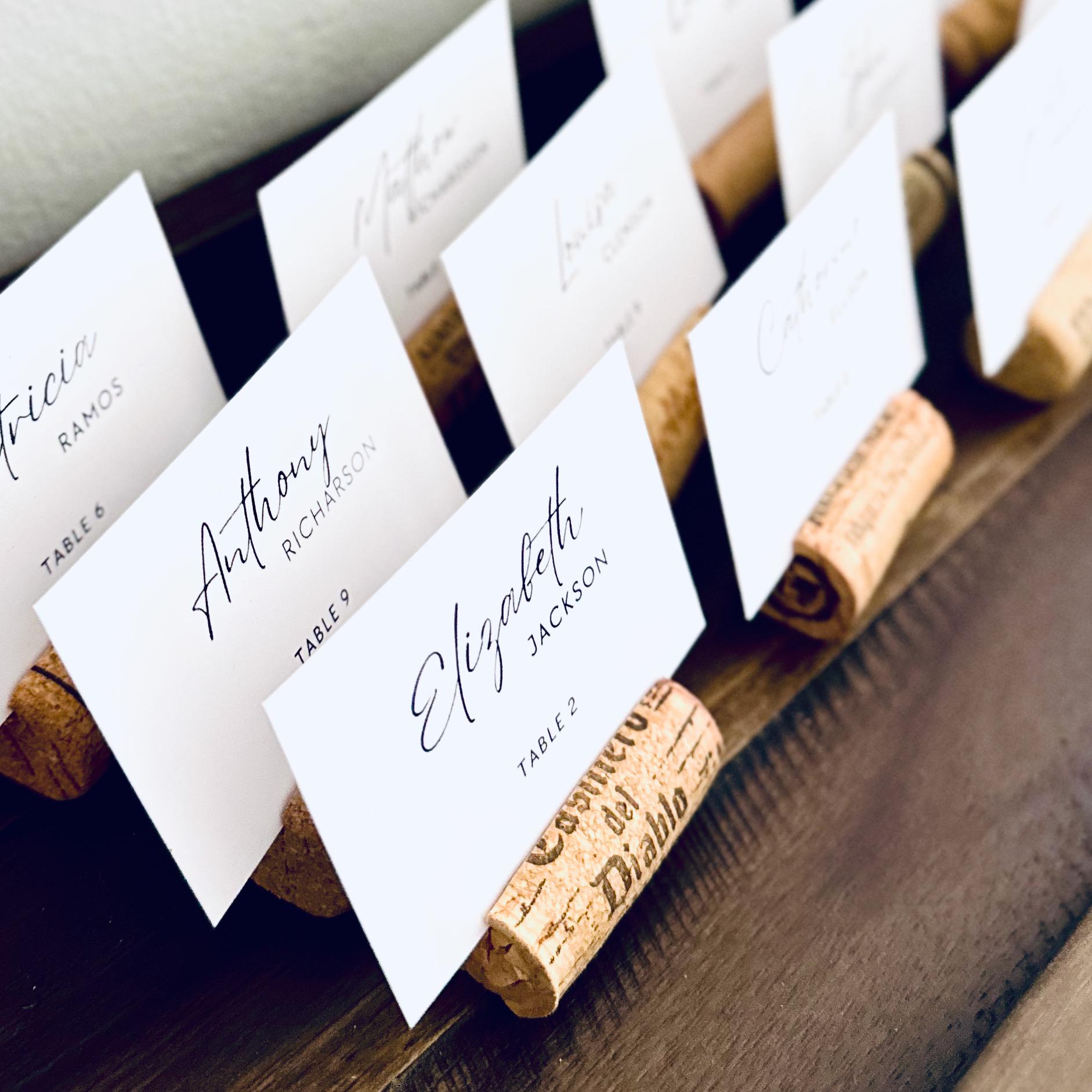 Upcycled Wine Cork Place Card Holders With Printed Guest Names: Wine ...