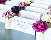 Jewel Tone Wedding Place Card Holders + Printed Place Cards | Personalized Wedding Name Card Display | Custom Color Wedding Seating Cards