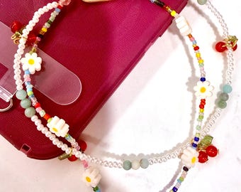 Handmade Beaded Phone Chain | Colorful Bead Phone Strap | Carabiner Phone Chain | Tether Tab Included | Women Owned | Made in Colorado