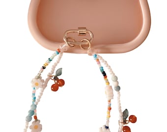Beaded Phone Chain Strap | Colorful Daisy Cherry Charm Wristlet (Tether Tab Included)