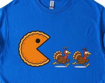 Türkei Escape T-Shirt - Lustiges Thanksgiving-Shirt - Pie Chase Cartoon T-Shirt, Urlaub Humor Geschenk