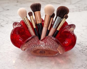 Vintage Murano Style Red with Silver Flecks Wavy Ashtray Art Glass Dish