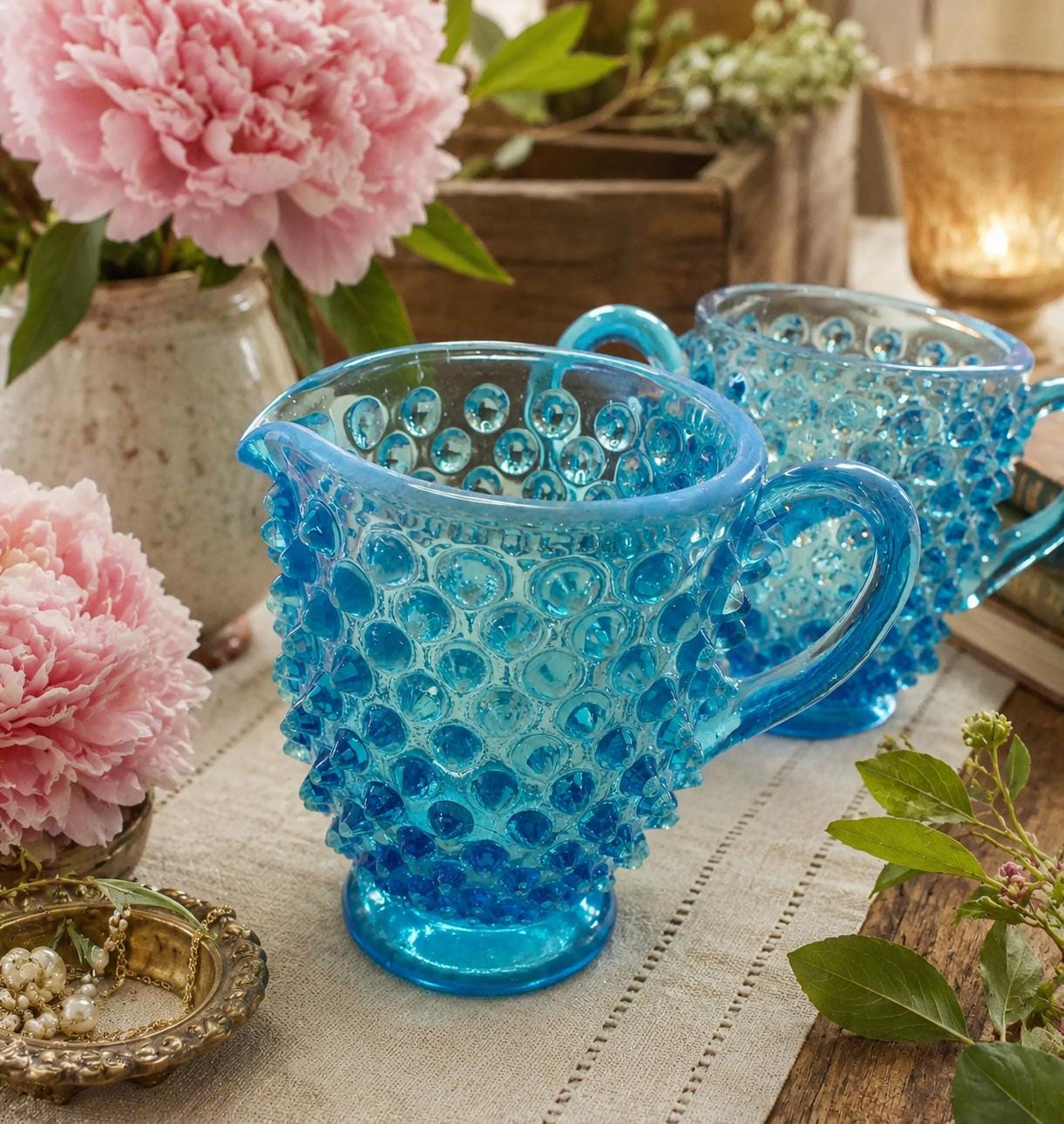 Fenton Blue Opalescent Hobnail Bowls - Etsy