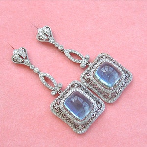 estate Edwardian to Art Deco 10.5ctw aquamarine 2ctw diamond platinum cocktail earrings image 3