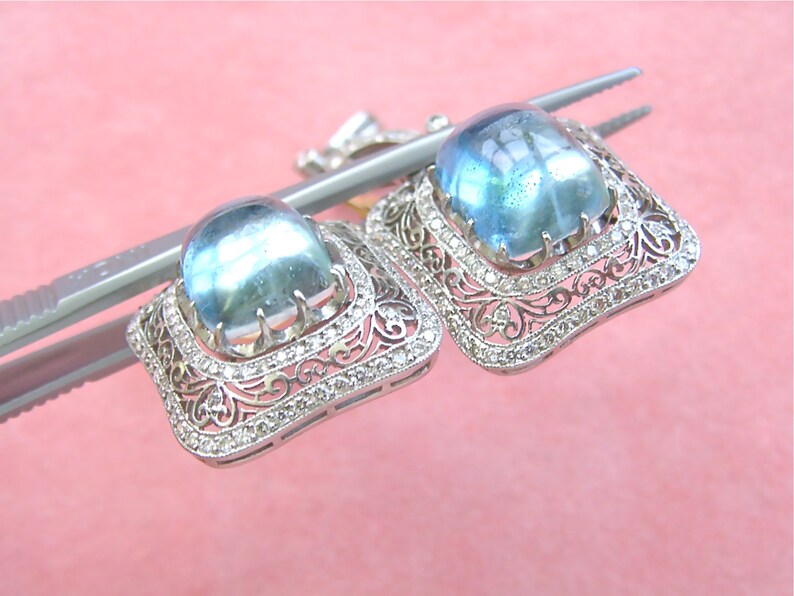 estate Edwardian to Art Deco 10.5ctw aquamarine 2ctw diamond platinum cocktail earrings image 4