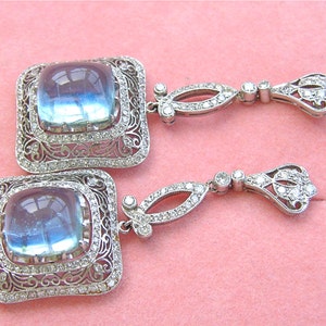 estate Edwardian to Art Deco 10.5ctw aquamarine 2ctw diamond platinum cocktail earrings image 2