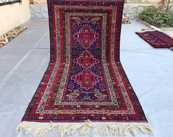 Vintage Balochi Hand-Knotted Wool Rug – Antique Turkmen Tribal Carpet 6'9x3'9