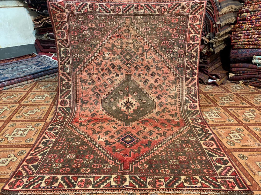 Antique Turkmen Caucasian Rug 4x5 Ft, Hand-knotted Afghan Wool Rug ...