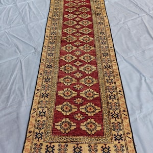2.6x8 Ft, Turkmen Tribal Runner Rug, Afghan Runner Rug Hallway Runner Living Room Rug, Office Rug Super Qazak Design
