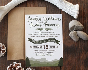 Boho Mountain Wedding Invitation Hipster Canadian Rockies Modern Camping