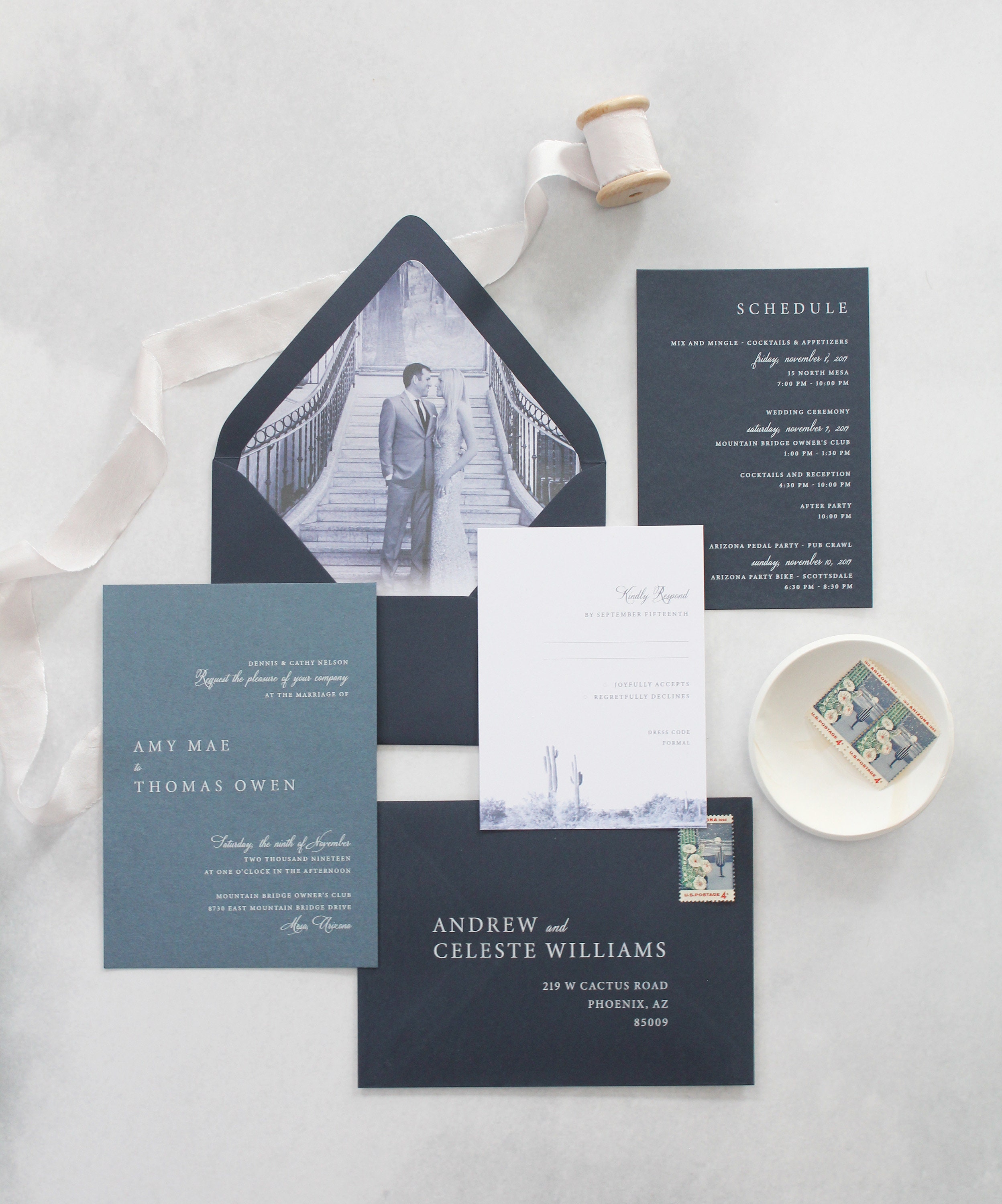 Modern Romance Monochromatic Wedding Invitation Suite Invite Card