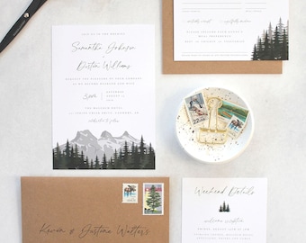 Modern Mountain Wedding Invitation Suite Canmore Alberta Canadian Rockies