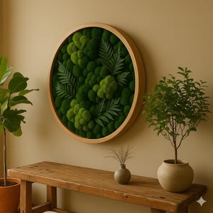 Handmade Preserved Moss Wall Art | Rounded Wood Frame | Natural Home Decor | Gift Home Decor | Gift Business Decor | Moss Wall Decor