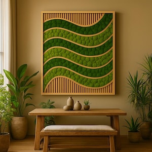 Handmade Preserved Moss Wall Art | Gift Green Moss | Natual Wood Frame | Gift Home Decor | Gift Business Decor | Moss Wall Decor | Moss Art