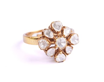 Anillo estilo polki de plata 925 bañado en oro de diseñador / Joyería nupcial india con estilo