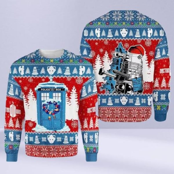 Doctor Who Merry Christmas Ugly Sweater, Police Box Xmas Jumper, Funny Dr Who Holiday Sweater, Perfect Christmas Gift 2025