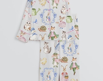 Storybook Animal Pajama Set – Cute Button-Up Women’s Sleepwear, Whimsical Cottagecore Lounge Pajamas