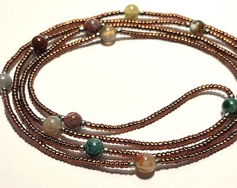 Indian Agate Waist Beads, Natural Stone Waist Beads, African Waist Beads, Gemstone Waist Beads