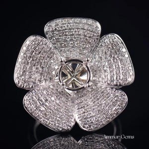 Blomring med halvmontering 7 x 7 mm rund infattning | Blomringmontering i 925 sterlingsilver | Statementring med kubisk zirkonia, förlovningsinfattning