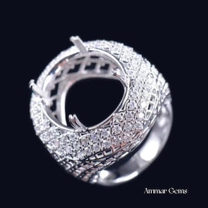 Halve montagering peer 17 x 15 mm | 925 sterlingzilveren Pave Halo-ringinstelling | Peer verlovingsringbevestiging | CZ bruidsstatementring
