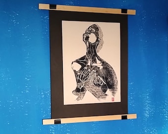 Impresión linográfica hecha a mano sobre papel de bellas artes