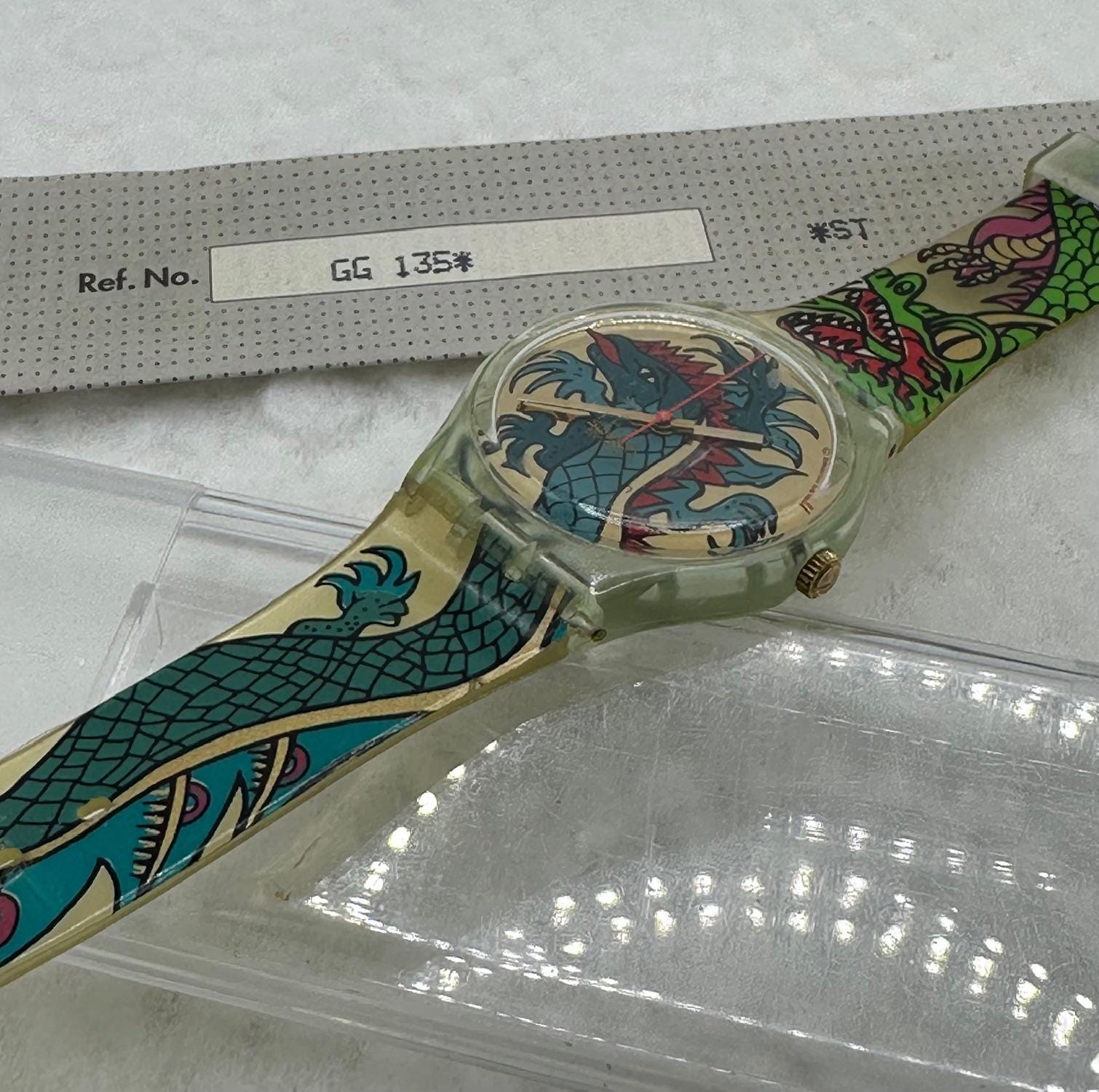 Rare Vintage Jungle Lion 25mm Swatch Watch Green Plastic Seerose LG110 1994 1995 Swatch Irony Skeleton Swiss Made Watch, 90s Swiss Green  main image 2