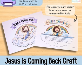 Manualidad para niños de la escuela dominical / Actividad bíblica sobre la ascensión de Jesús (Hechos 1) / Material imprimible cristiano para niños / Actividad para la iglesia sin preparación para la Escuela Bíblica de Vacaciones