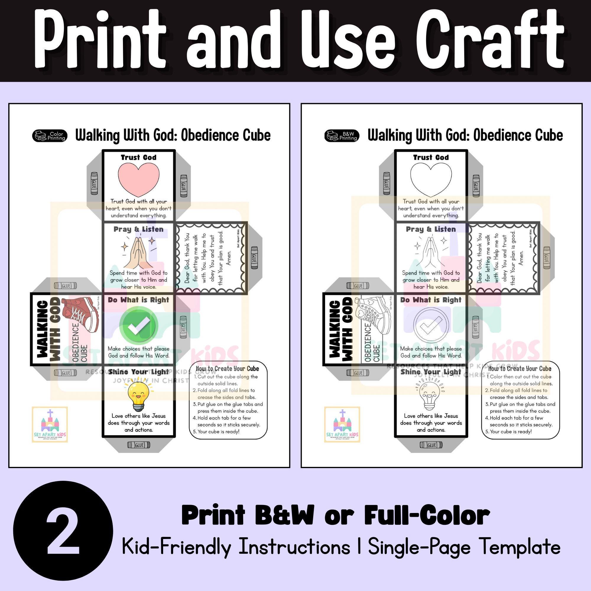 Lessons Obay Walking With God Obedience Cube Craft Printable | I Obey God Bible ...