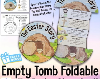 Manualidad bíblica de Pascua: tumba vacía plegable / Actividad de resurrección de Jesús vivo / Escuela dominical cristiana