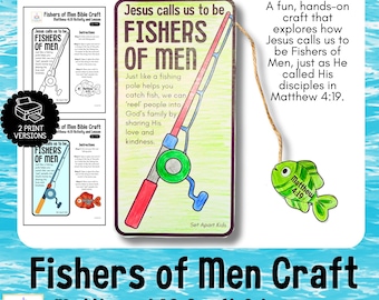 Manualidad de pescadores de hombres para niños / Actividad bíblica de Mateo 4:19 / Manualidad cristiana para la Escuela Dominical y la Escuela Bíblica de Verano