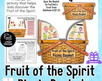 Manualidad bíblica del fruto del Espíritu • Gálatas 5 Actividad imprimible para la escuela dominical con canasta de picnic / Manualidad bíblica imprimible de primavera y verano