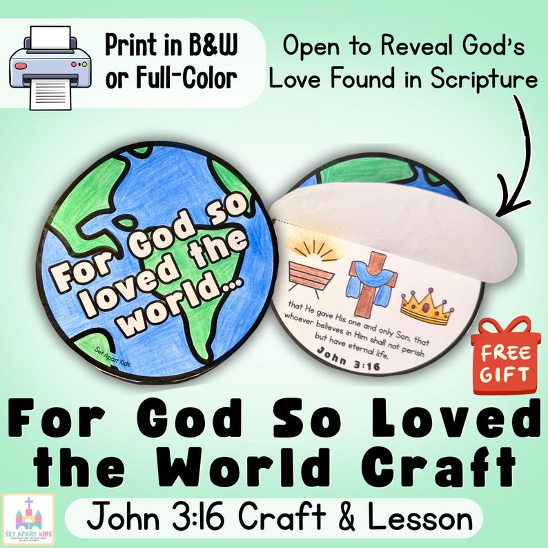 John 3:16 Bible Craft - Sunday School Printable Activity - for God so