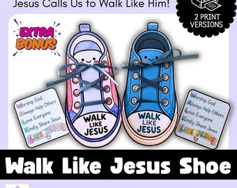 Manualidad "Camina como Jesús" para niños / Actividad bíblica para la escuela dominical / Manualidad cristiana: Adoración, Ayuda, Amor, Compartir / Material imprimible basado en la fe