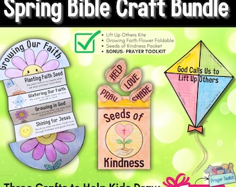 Manualidades bíblicas de primavera para niños / Imprimibles para la escuela dominical: Crecer en la fe y la bondad / 3 actividades cristianas de primavera + Kit de oración