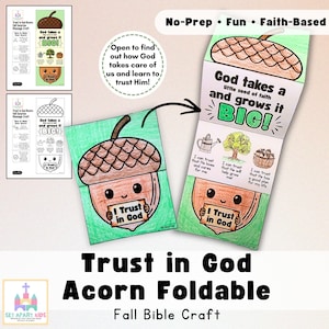 Fall Bible Craft for Kids | Trust in God Acorn Foldable | Sunday School Activity | Thanksgiving Christian Printable