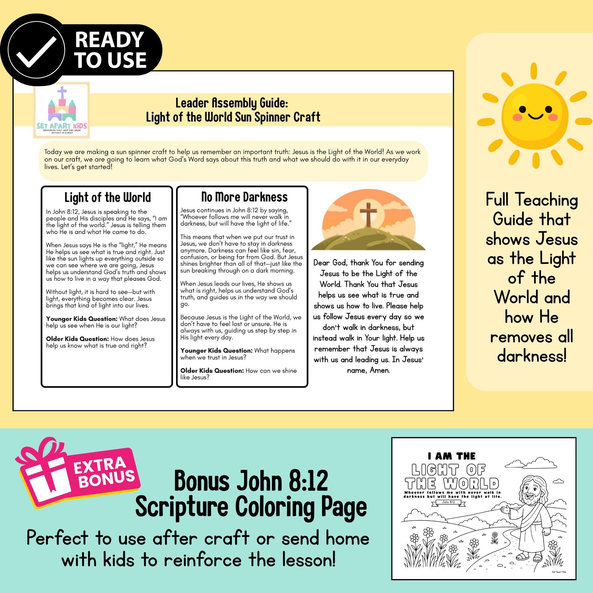 Light of the World Craft for Kids | John 8:12 Sun Spinner Bible ...