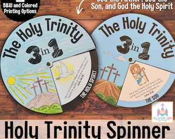 Manualidad bíblica giratoria de la Santísima Trinidad para niños – Actividad cristiana de la escuela dominical / Padre, Hijo y Espíritu Santo imprimible