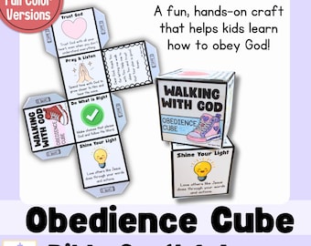Manualidad imprimible del Cubo de Obediencia Caminando con Dios / Manualidad bíblica "Yo obedezco a Dios" para niños / Actividad para la escuela dominical / Lección para niños en la iglesia